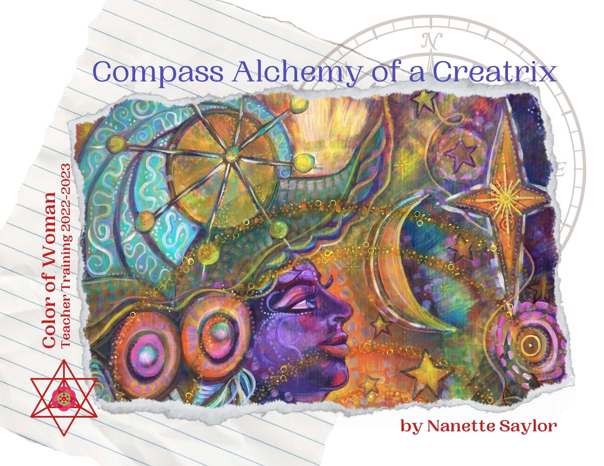 Compass Alchemy of a Creatrix Book Cover including Archetypal Feminine Image looking to the Stars